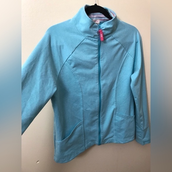 FRESH Produce Women Zip Up Mock Neck Lightweight Light Blue Sweater Jacket Large - Picture 8 of 15